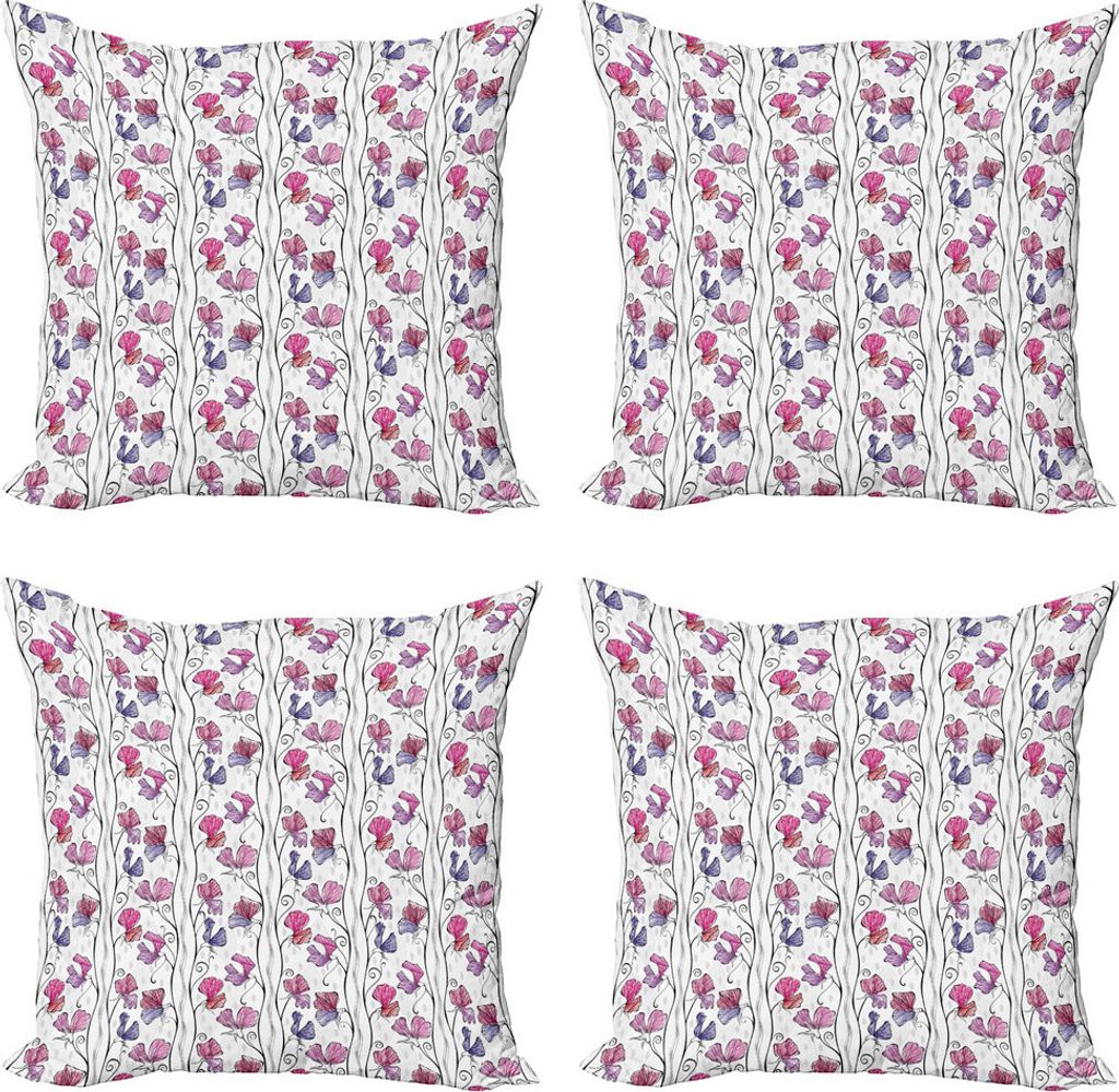ABAKUHAUS Frühling Kissenbezug Set (4 Stück), Blumen auf dünne Zweige Kunst, Moderner Doppelseitiger Digitaldruck, 45 cm x 45 cm, Mehrfarbig