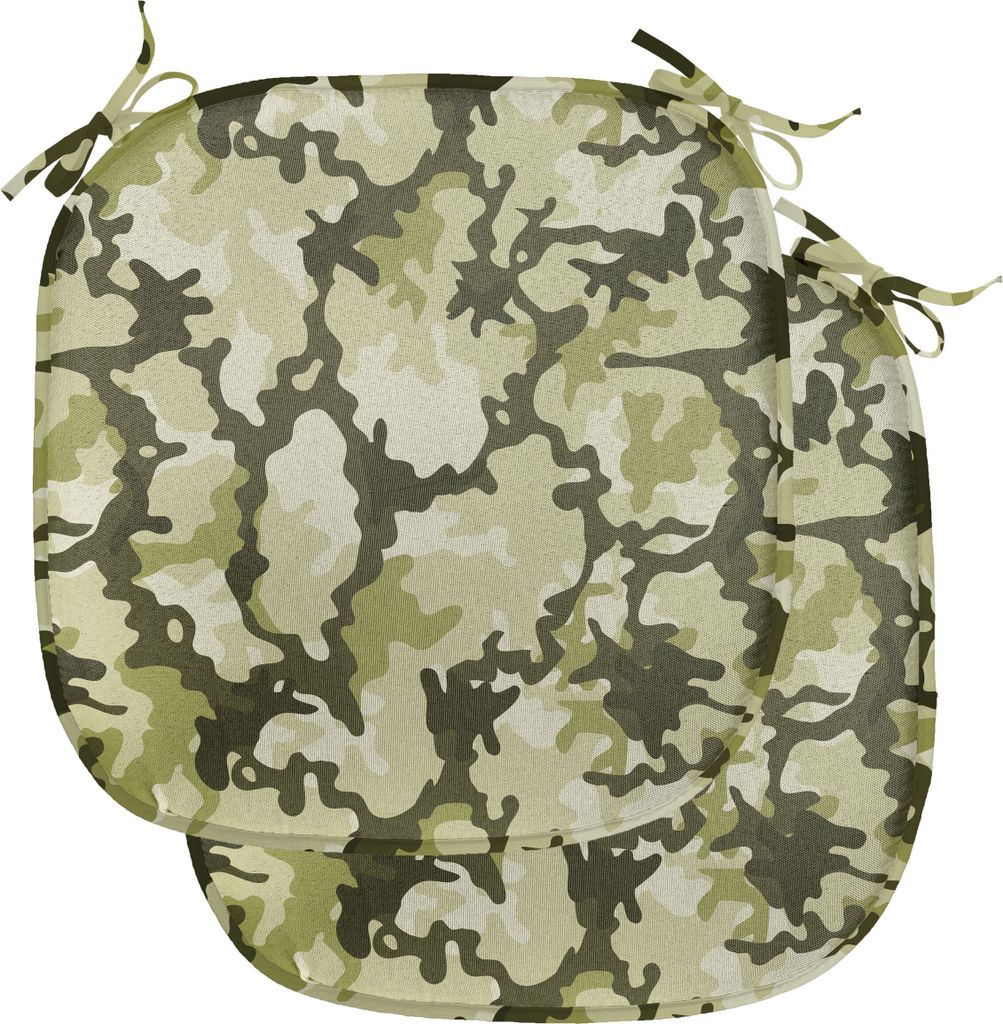 ABAKUHAUS Camo Polster für Esszimmerstühle, Jungle Camouflage-Design, Dekoratives wasserfestes Kissen mit Riemen für Küchensitze, 40 cm x 40 cm...