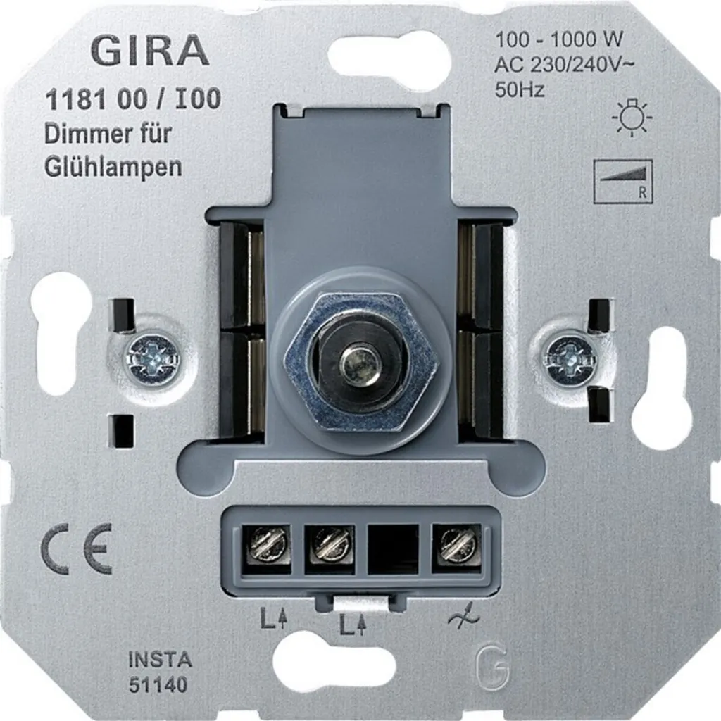 Variateur GIRA 118100 pour Lustre et Grand Éclairage 100-1000W Alternance
