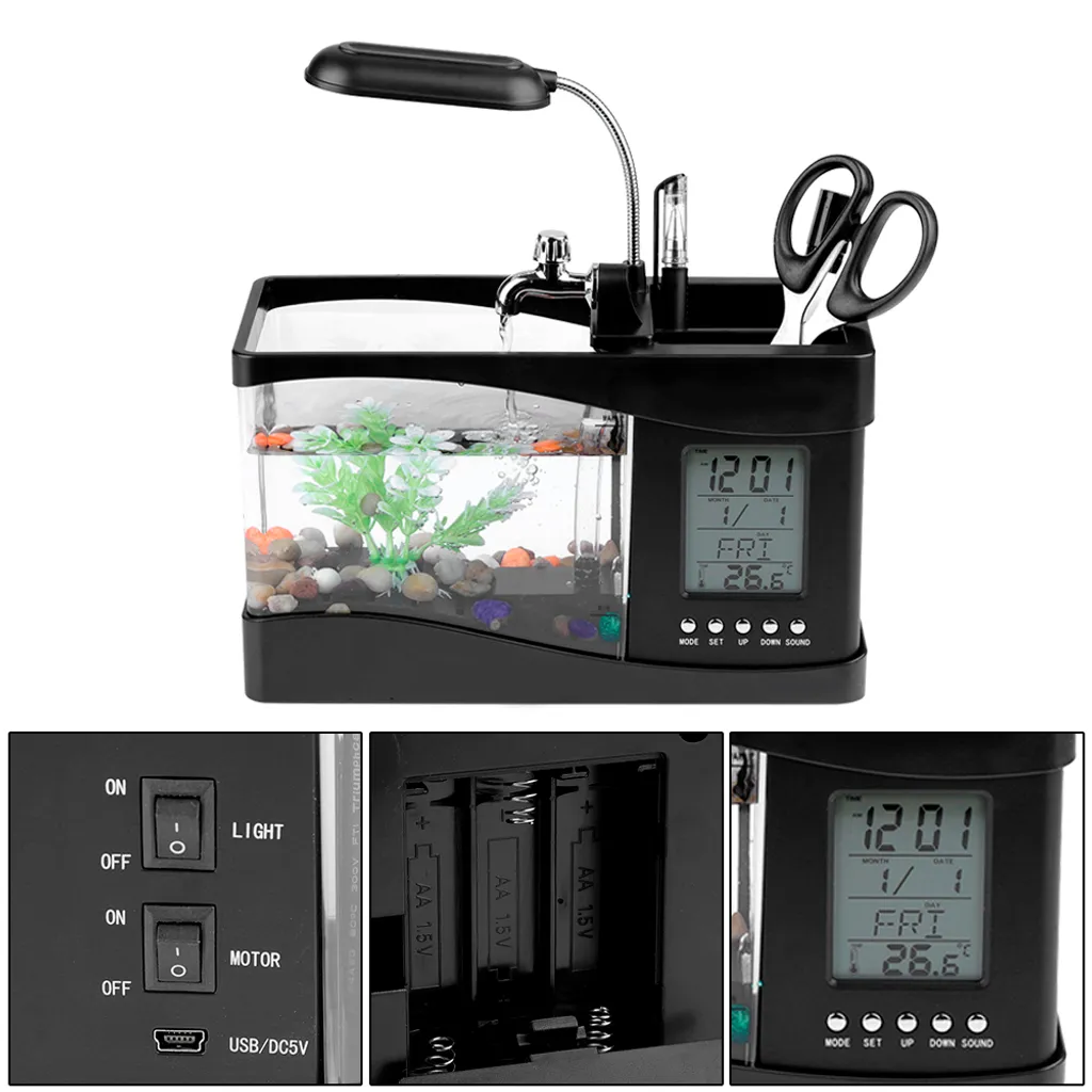 Aquarium de Bureau Multifonctionnel avec Éclairage LED et Pompe USB