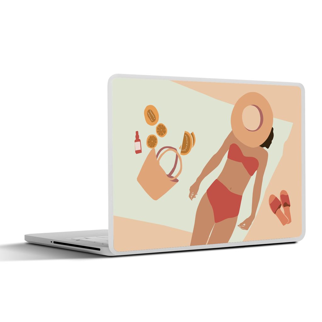 MuchoWow Laptop Aufkleber Sticker Cover Frau - Hut - Pantoffeln - Strandtuch 36.5x27.5 cm - Laptop-Sticker