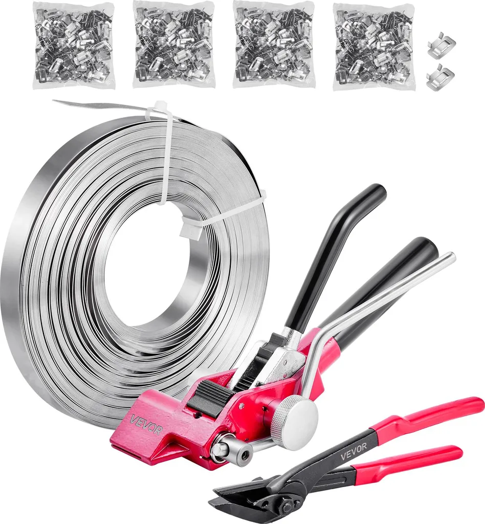 Kit de Cerclage VEVOR 4 Pièces avec Feuillard Métallique 122m et Agrafes