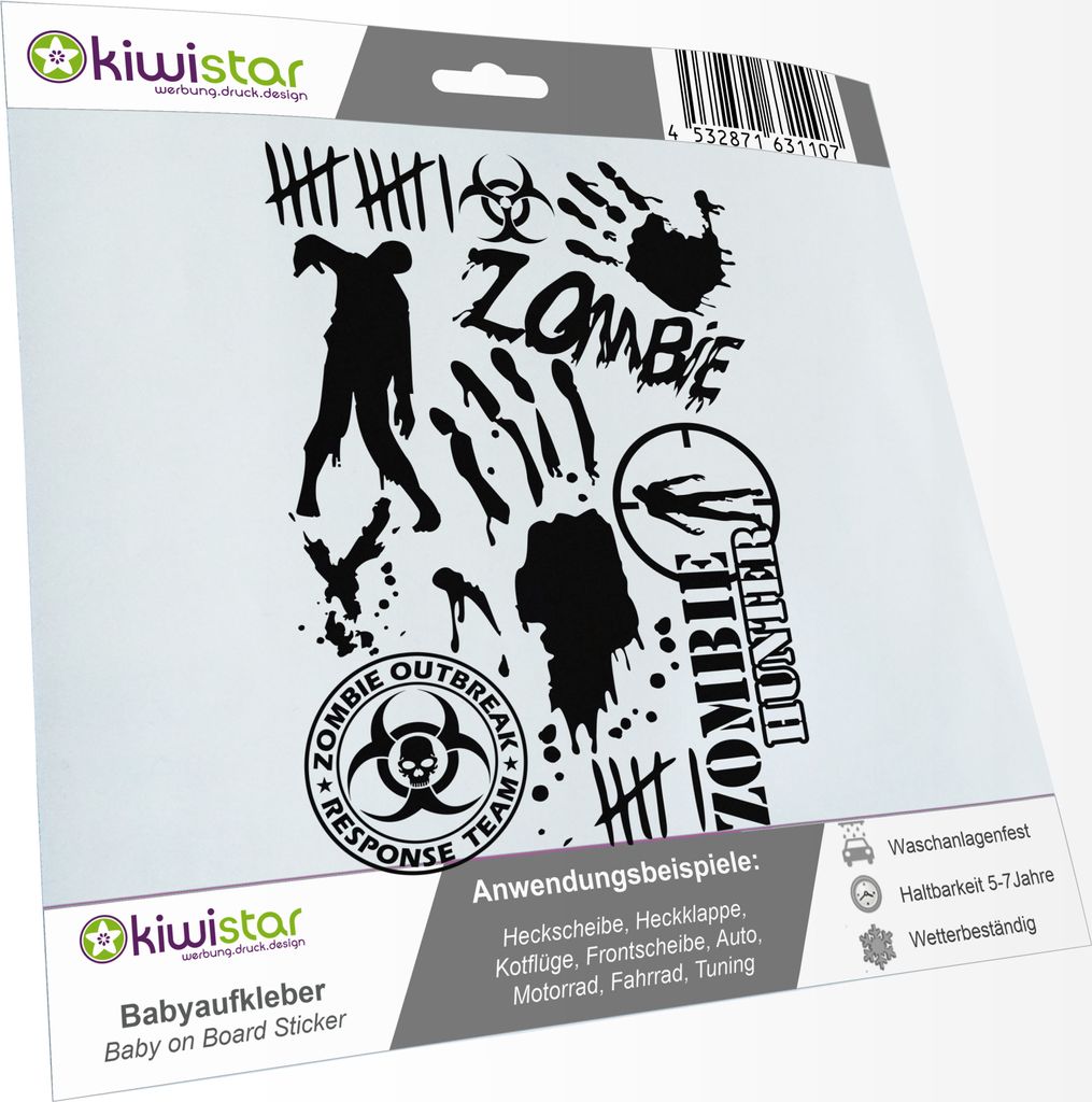 Bogengröße A3 - Zombie - Blut - Aufkleber - Set3 - Folie IN 15 Farben - Neon + Chrom! Sticker Aufkleber