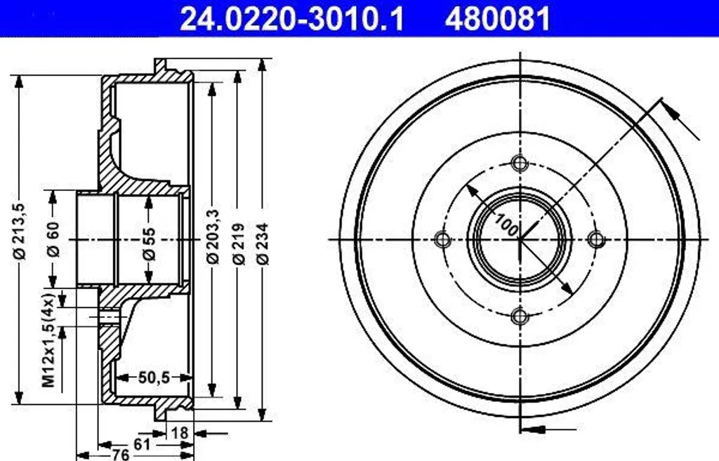 Tambour de frein ATE haute qualité OE 4320000QAF 228mm pour utilitaires