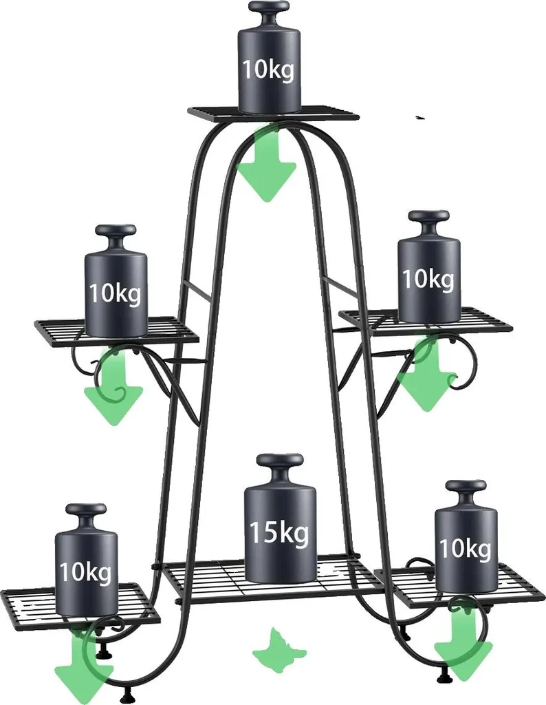 Porte-plante métallique durable à 6 étages, structure stable 74 cm