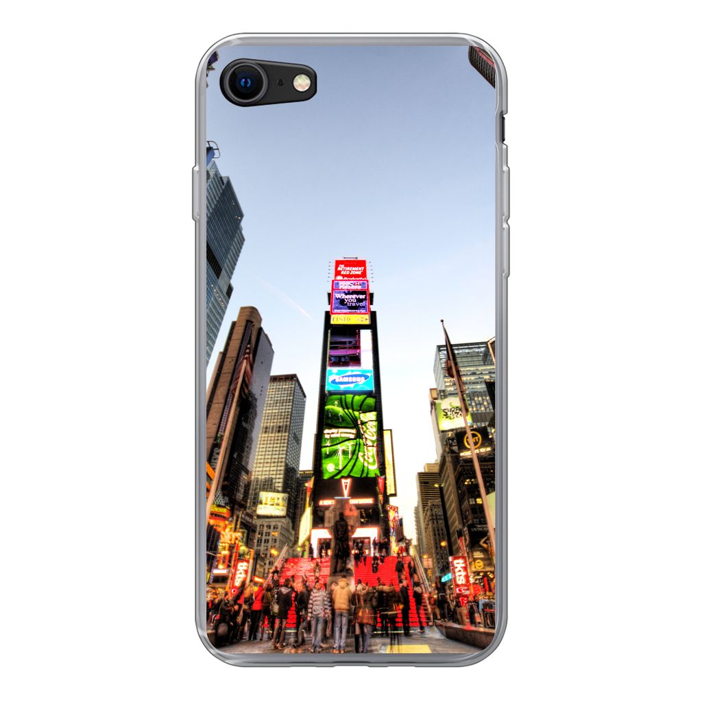 MuchoWow Handyhülle Schutzhülle Hülle für iPhone 8 New York - Nacht - Platz Silikon Softcase Handy Hülle - Schutzhaube