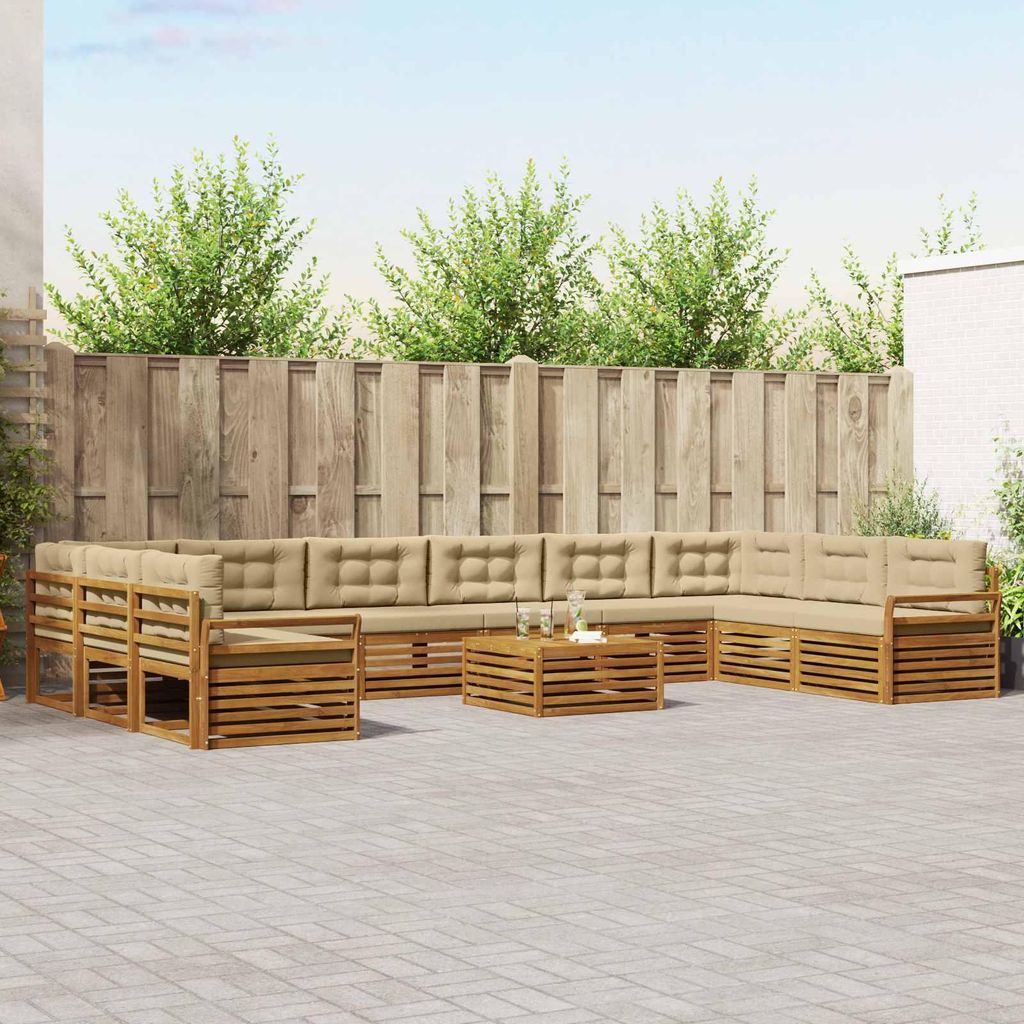 "2026 Aktion"Sofagarnitur - CLORIS - Balkonmöbe/Sitzgruppe - 11 pcs - Moderne Design - Natur und Beige Massivholz Akazie - Gartensofas Promotion98...