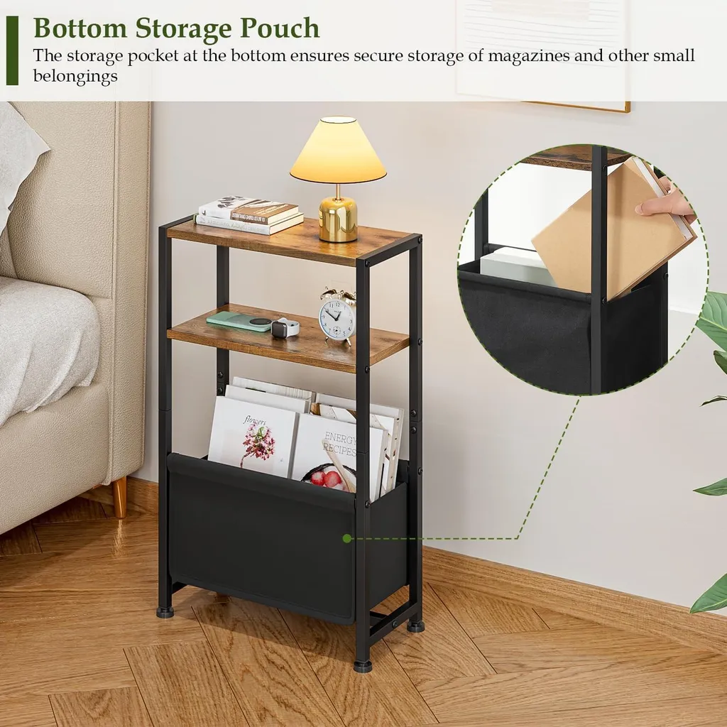 Table d'appoint étroite en bois avec rangement, table de salon stable 65cm