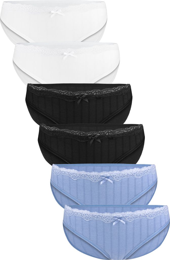 Fabio Farini - 6 Stück Damen Unterhosen Panty - Frauen Hipster Unterwäsche aus Baumwolle Stoff mit unauffällig Struktur sowie dezenter Spitze am...