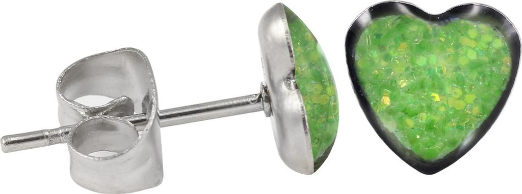 Ohrstecker Chirurgenstahl glitzerndes Herz Farbe - Grün