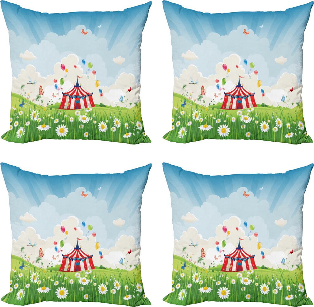 ABAKUHAUS Zirkus Kissenbezug Set (4 Stück), Circus Schmetterling Rasen, Moderner Doppelseitiger Digitaldruck, 50 cm x 50 cm, Mehrfarbig