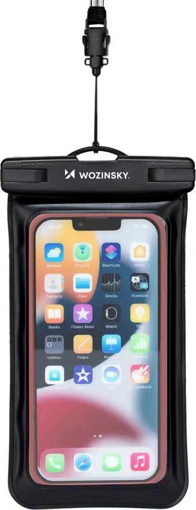 Wozinsky WWE-01 Wasserdichte Handyhülle mit Armband 0,3 mm PVC ABS Verschluss 18,7 x 11 cm Schwarz
