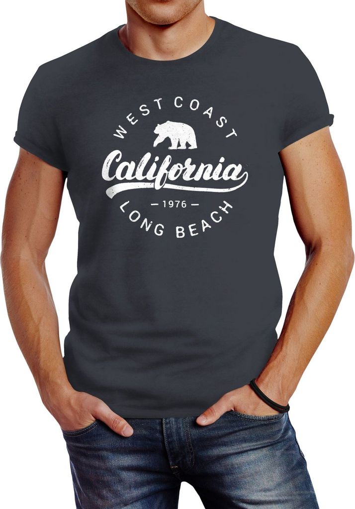 Herren T-Shirt California Republic Slim Fit Neverless dunkelgrau XL