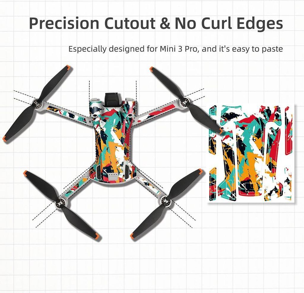 Drohnen-Aufkleber-Set, wasserdichte Skins-Aufkleber, kompatibel mit DJI Mini 3 Pro und Fernbedienung, 3D-Musterschutz-Zubehör
