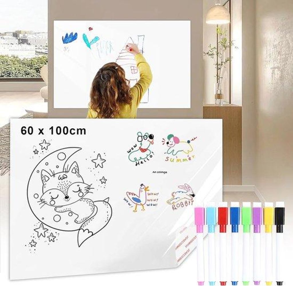 Kleebare Tafel 60 x 100 cm - Reinigbar und Schneidbar für Kühlschrank und Büro