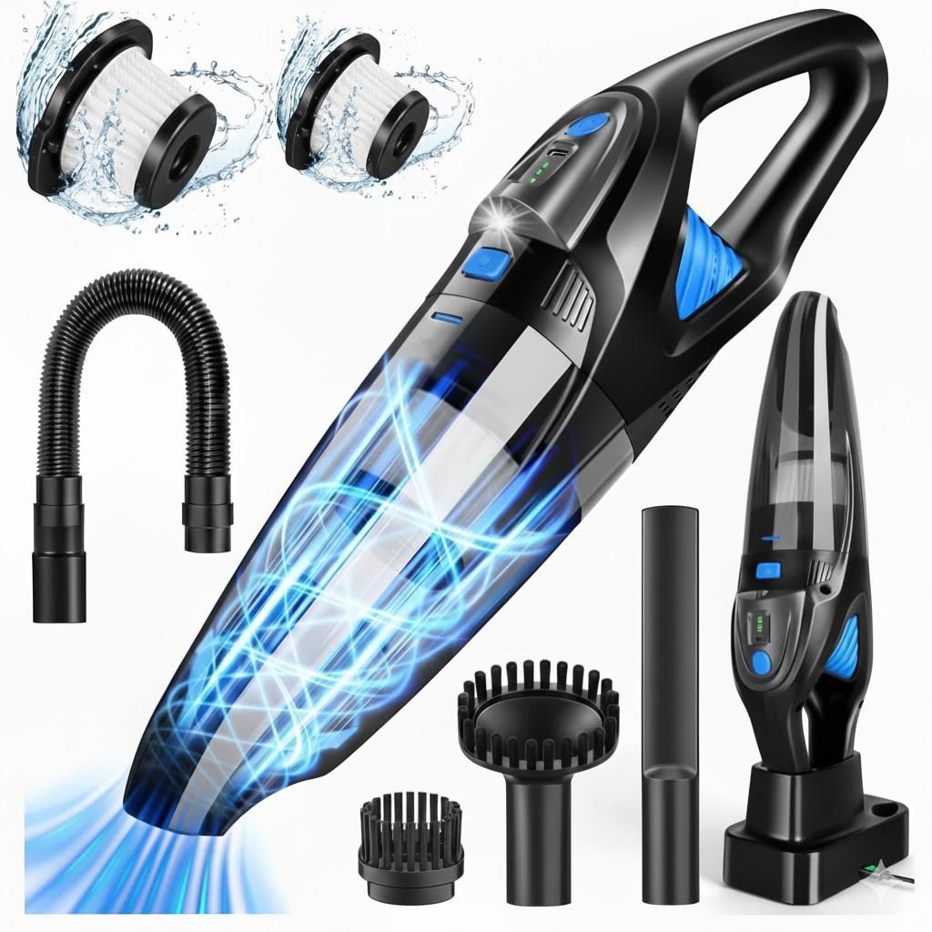 Handstaubsauger, Staubsauger mit 8000mAh Akku & Ladestation, 25000Pa Saugkraft, WASCHBARER HEPA-Filter, 120W Autosauger für Auto, Tierhaare