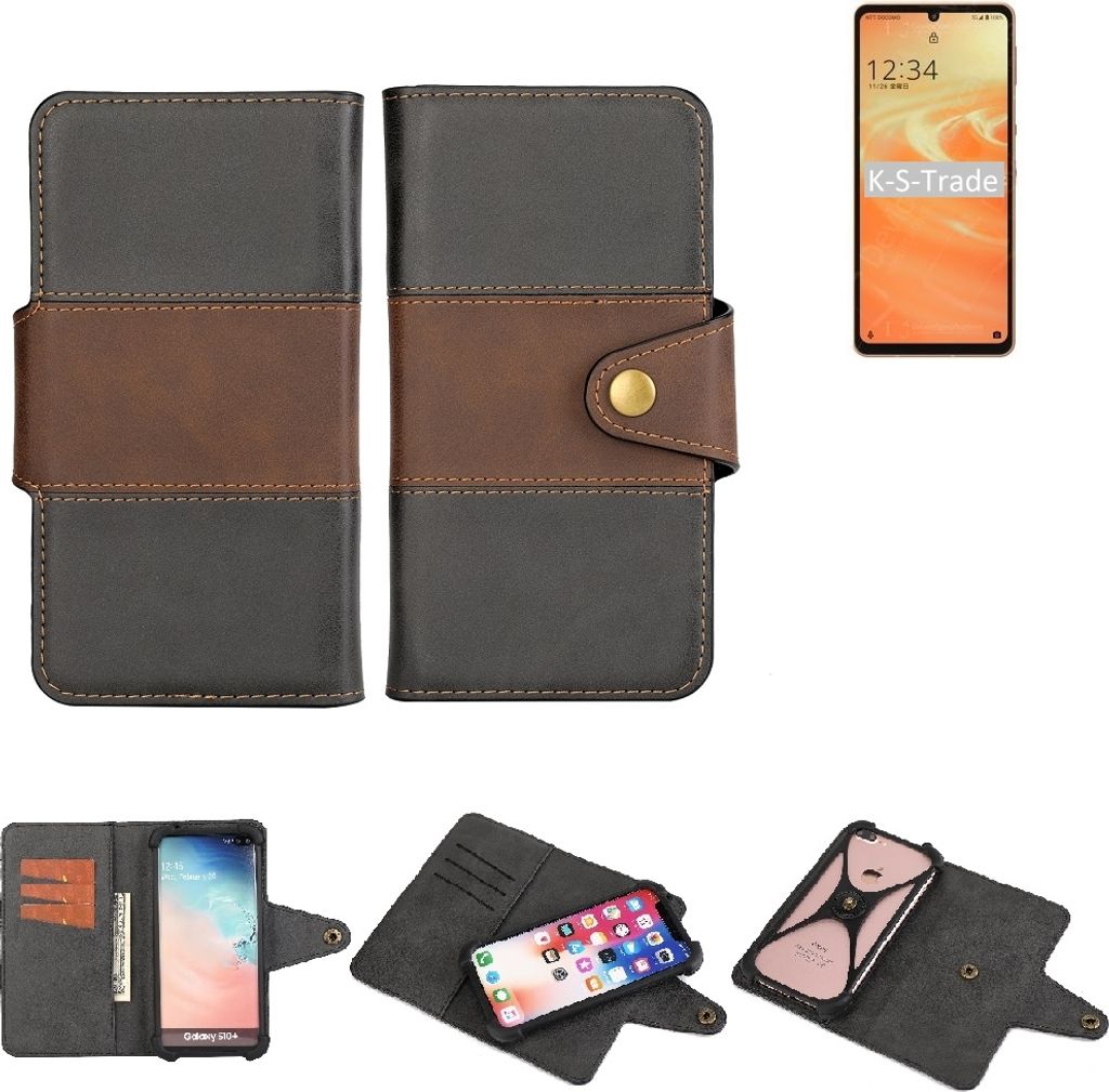 K-S-Trade Handyhülle Schutzhülle Hülle Bookstyle Wallet-Case kompatibel mit Sharp Aquos Sense6 Bumper Rundumschutz schwarz-braun 1x
