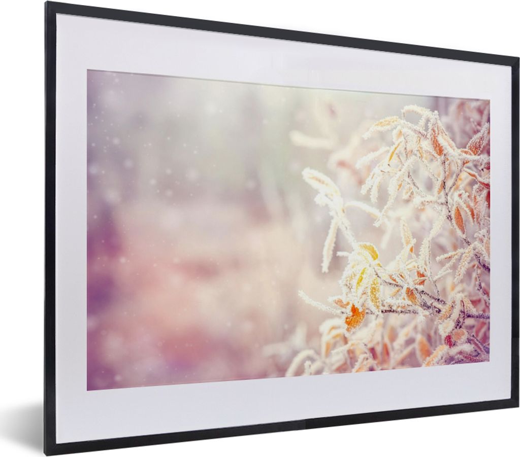 MuchoWow Gerahmtes Poster Winter - Äste - Schnee - Natur 40x30 cm - Poster mit Schwarzem Bilderrahmen Wandposter Rahmen Foto Bilder - Bilderrahm...