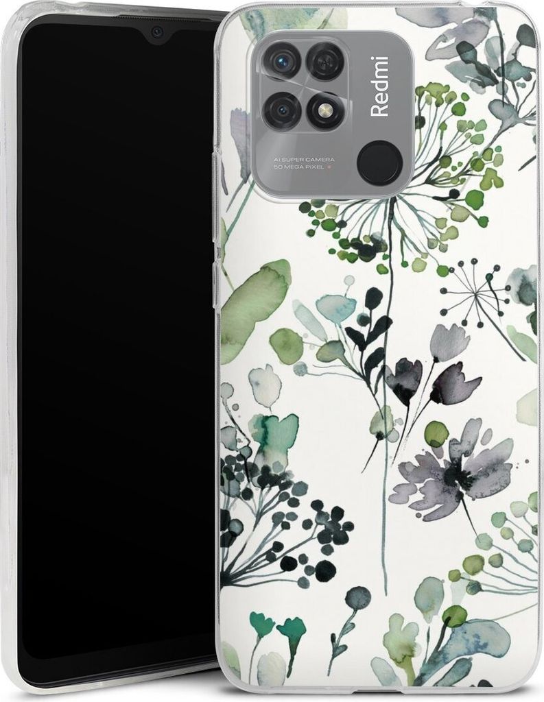 DeinDesign Slim Hülle für Xiaomi Redmi 10C Silikon Case Ultra Dünn Handyhülle Blumen Wasserfarbe Eukalyptus