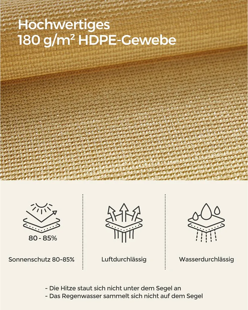 Voile d'ombrage 3x4 m jaune sable : fini la chaleur sur la terrasse