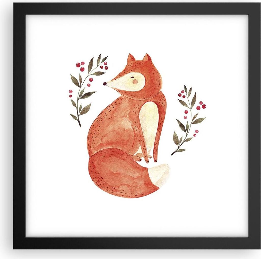 Gerahmtes Poster - Schwarzer Rahmen - Nov Illustration Fuchs - 30x30 cm - Wand Bild - Wanddeko - Wandbilder - Kunstposter - Wandposter - Bilderrahm...