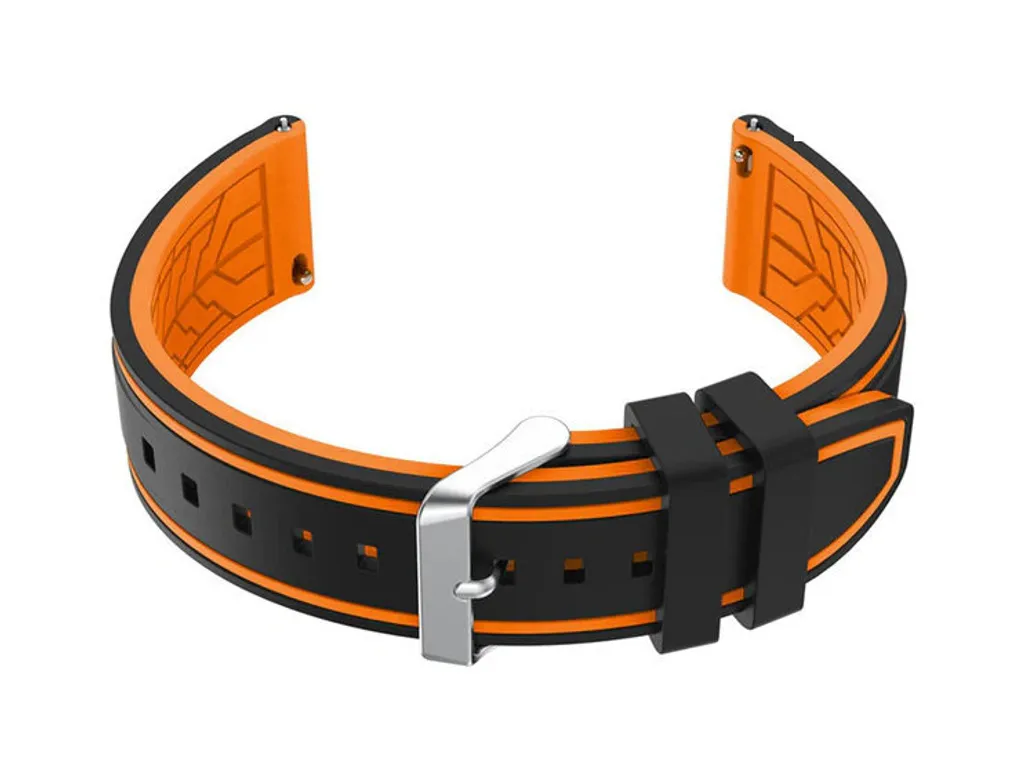 Bracelet Anti-Irritation pour Montre U14 - Caoutchouc Noir Orange 20 mm