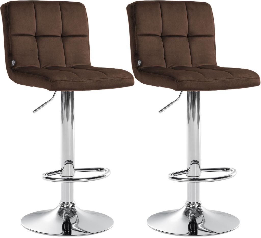 CLP 2er Set Barhocker Peru Samtbezug höhenverstellbar drehbar mit Rückenlehne braun Gestell Farbe chrom