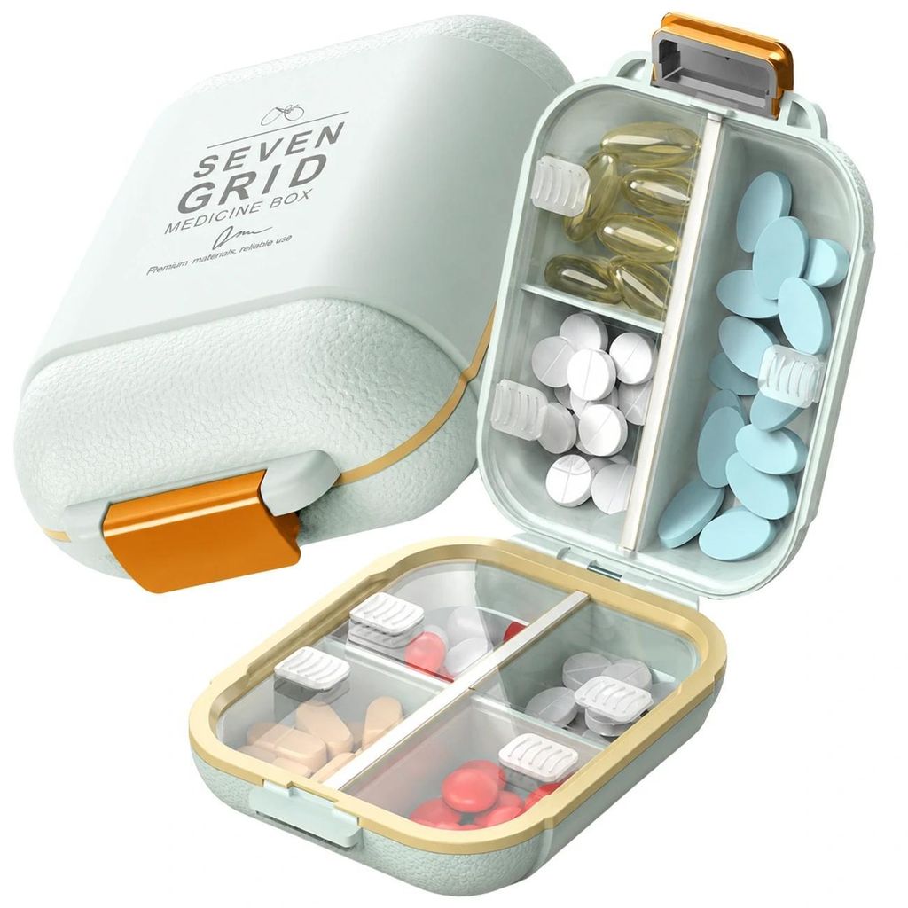 Medicijnbox met 7 compartimenten en een tabletverdeler, Productafbeelding 
