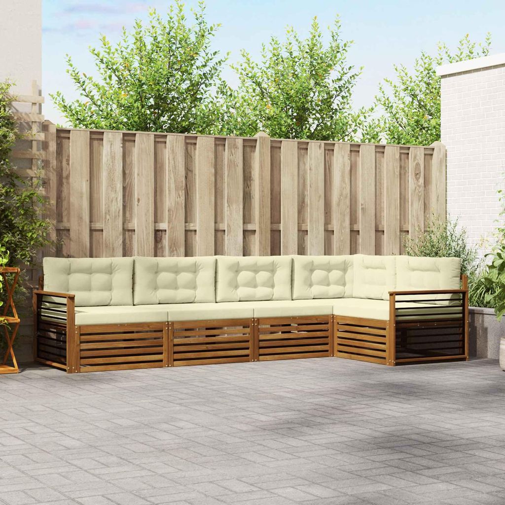 "Seasonal Sale"Outdoor-Sofagarnitur - CLORIS - Balkonmöbe/Sitzgruppe - mit Kissen 5 pcs - Moderne Design - Natur und Creme - Gartensofas DEMöbel5...