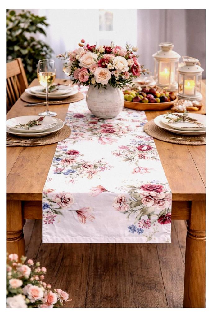 Tischläufer mit Rosen-Motiv – 40x90 cm – Blumen-Print für Küche & Esszimmer – Tischwäsche mit Rosen-Motiv – Pflegeleicht & Waschbar
