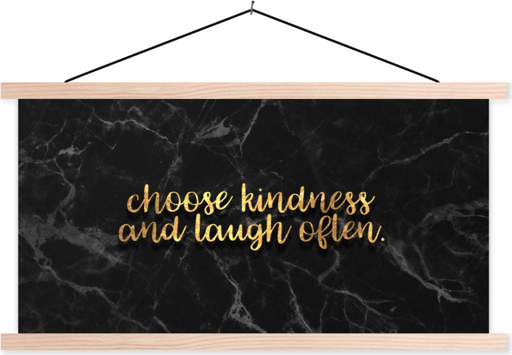 MuchoWow Textilposter Zitate - Sprichwörter - Gold - Marmor 120x60 cm mit holzfarbenen Rahmen - Klemmleiste