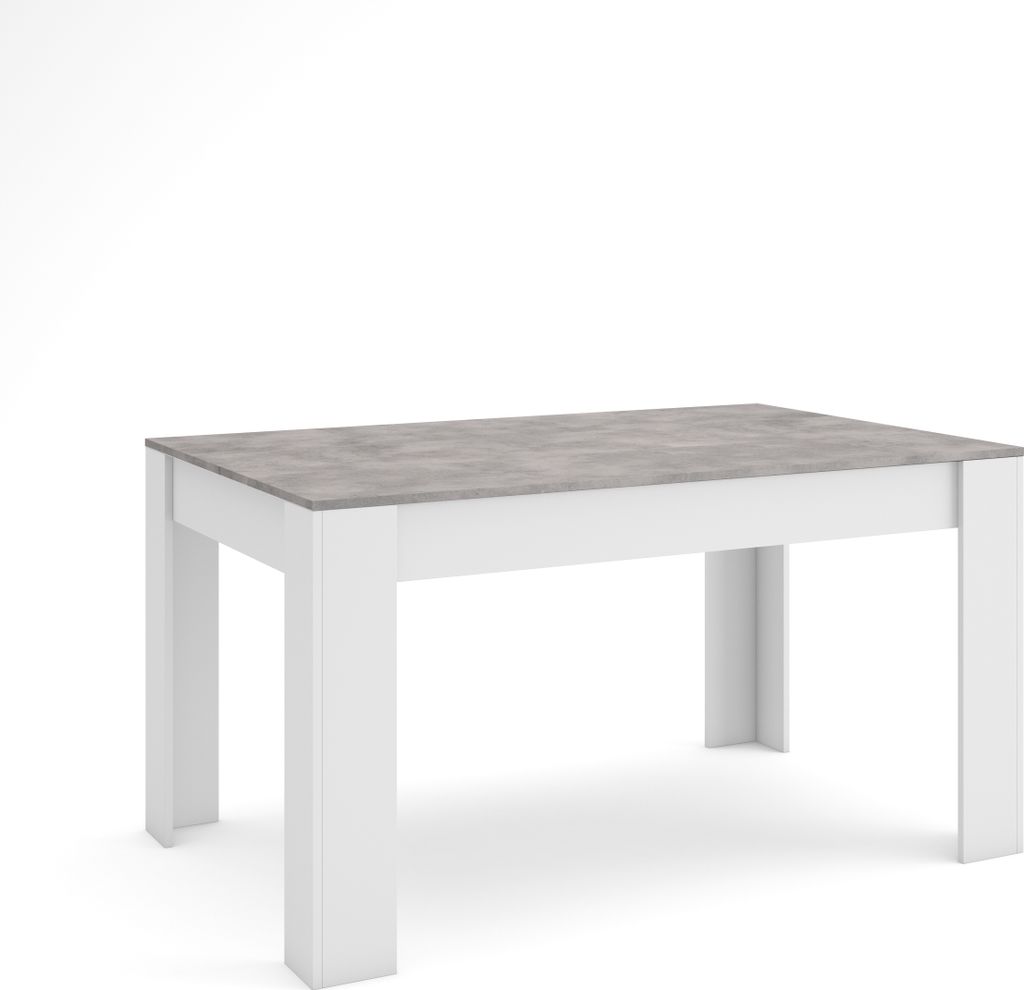 Esszimmertisch, 140x90x76 cm, Für 6 Gäste, Stubentisch, Zementgrau und Weiß