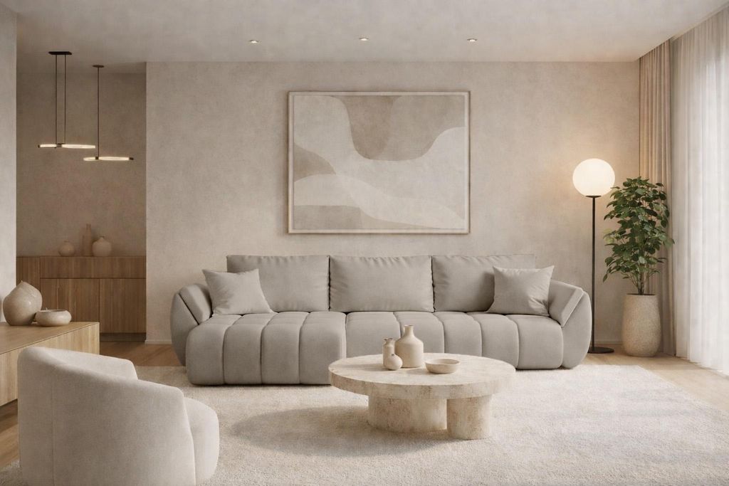 Kaiser Möbel Ecksofa mit schlaffunktion und bettkasten TOKYO PREMIUM, stoff WIND, Sandgrau, Links