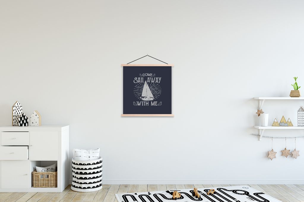 MuchoWow Textilposter Jahrgang - Segeln - Boot 40x40 cm mit holzfarbenen Rahmen - Posterleiste