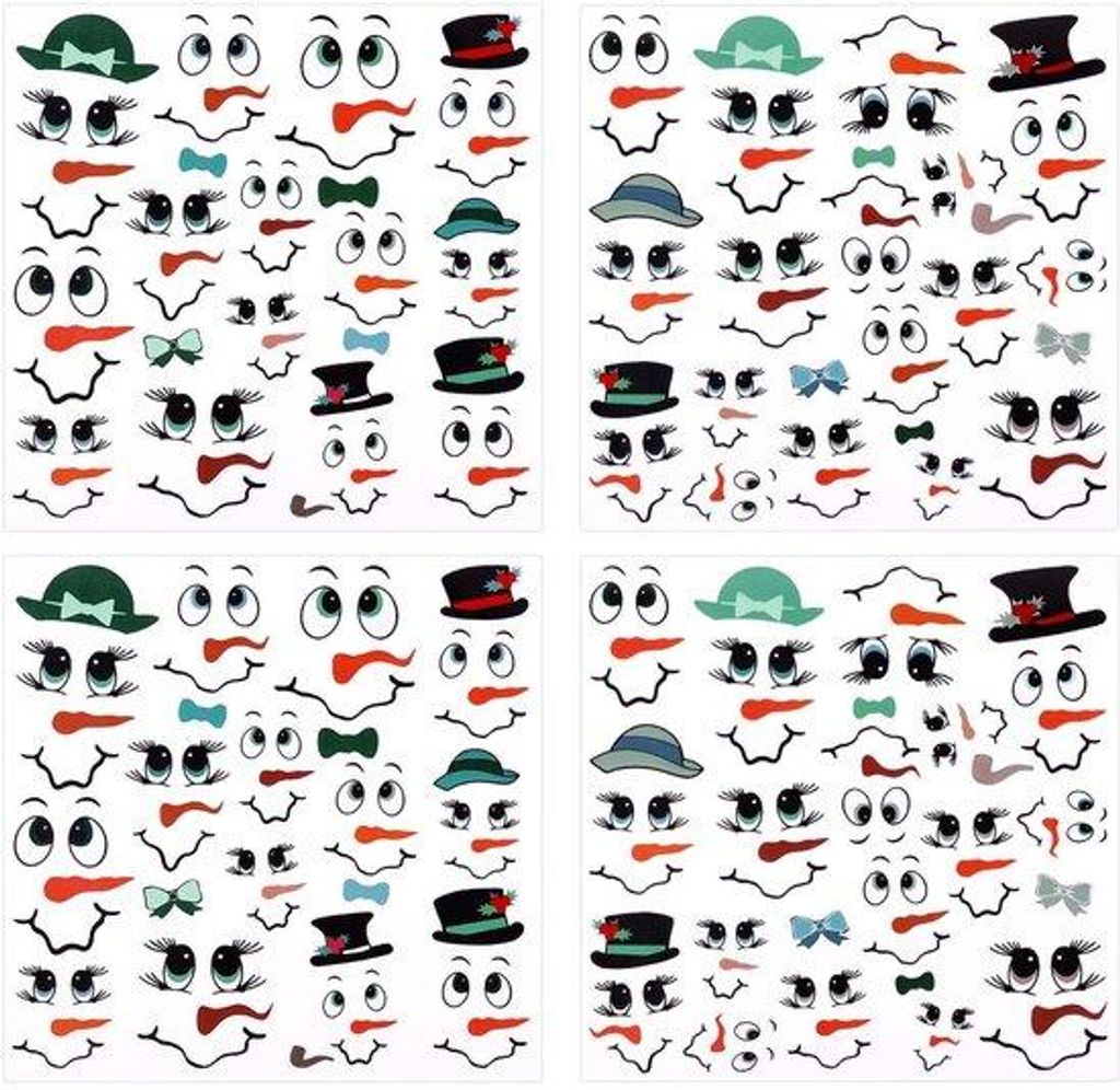 Süße Schneemann Gesichter Sticker für Weihnachtsdeko, 62 Stück, Selbstklebend