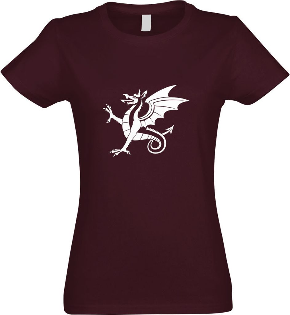 Kiwistar - T-Shirt tailliert - Damen - Burgund - Anglo Saxon White Wyrm - mit Motiv Bedruckt - Funshirt Design - Sport - Freizeit - Damen - S
