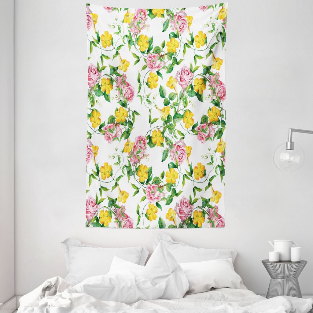 ABAKUHAUS Gelbe Blume Wandteppich und Tagesdecke, bindweed Roses aus Weiches Mikrofaser Stoff Waschbar ohne Verblassen Digitaldruck, 140 x 230 cm, ...