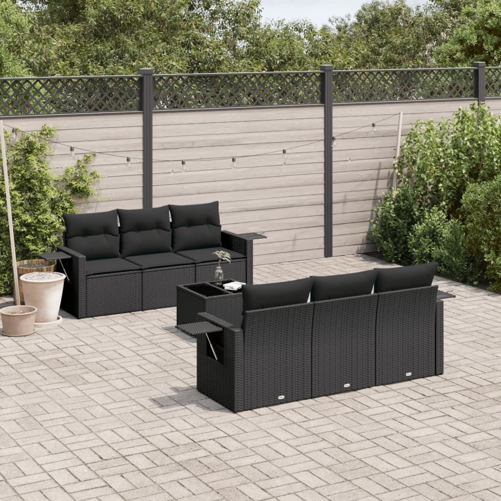 Maison Exclusive - 7-tlg. Garten-Sofagarnitur mit Kissen Schwarz Poly Rattan