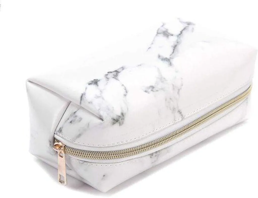 Trousse de toilette voyage blanche en PU pour maquillage et pinceaux