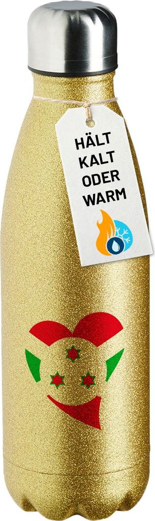 Huuraa Trinkflasche Burundi Flagge Herz 500ml Gold Edelstahl Wasserflasche Trinkflasche Geschenkidee