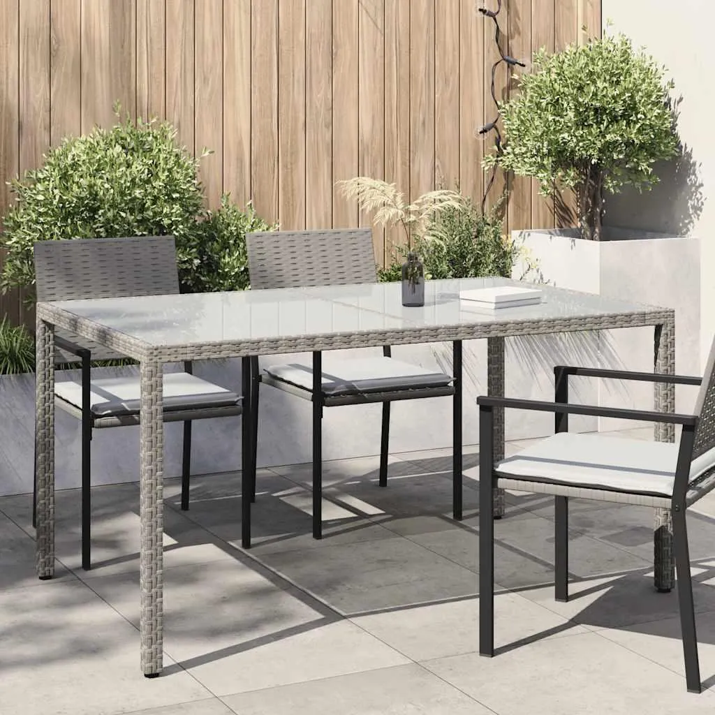 Tavolo Outdoor vidaXL 150x90 in Vetro e Rattan Sintetico Grigio