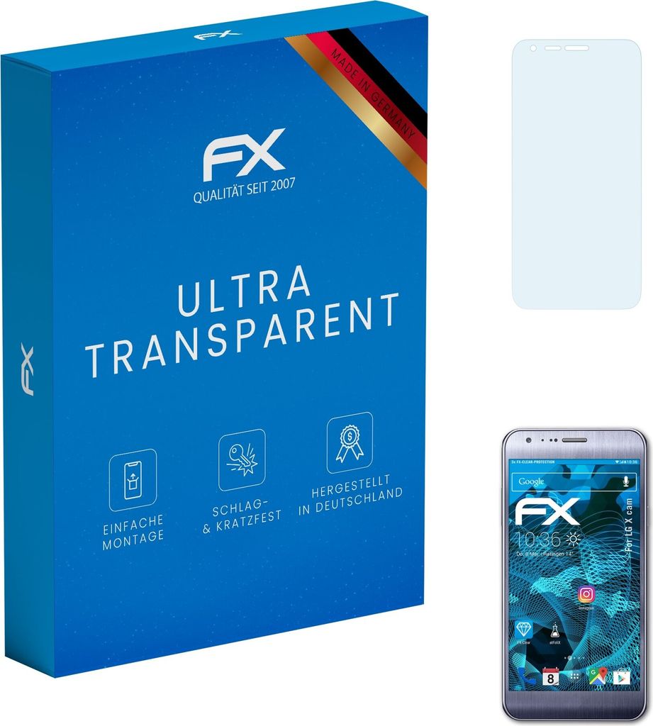 atFoliX FX-Clear 3x Schutzfolie kompatibel mit LG X cam Displayschutzfolie