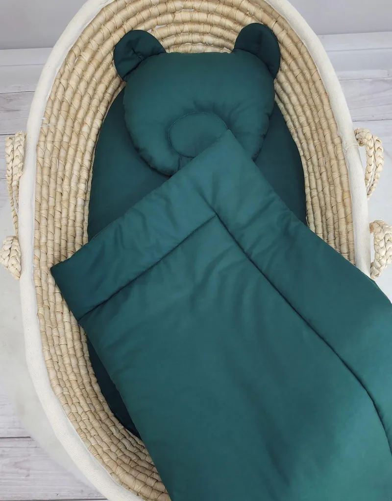 Ensemble de lit bébé Miś 2 pièces avec couette et coussin vert bouteille