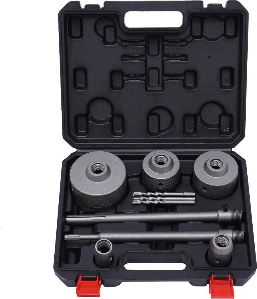 Lochsäge-Set - Kernbohrer SDS Plus/Max - 9-teilig - Ø30–100 mm - 370 mm Verlängerung - Für Beton, Zement, Stein - Metall