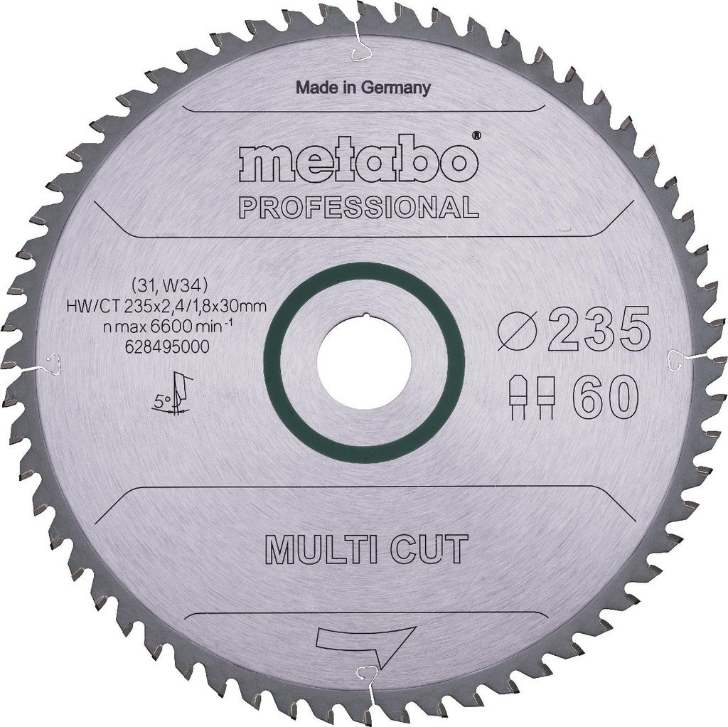 Metabo Kreissägeblatt multi cut - professional 235 x 30 x 2,4/1,8, 60 Zähne, Spanwinkel 5°