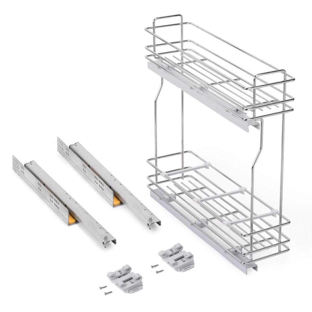 Emuca Flaschenhalter SupraMax, seitlich, ausziehbar, mit Schließautomatik, Modul 200mm, Stahl, Verchromt