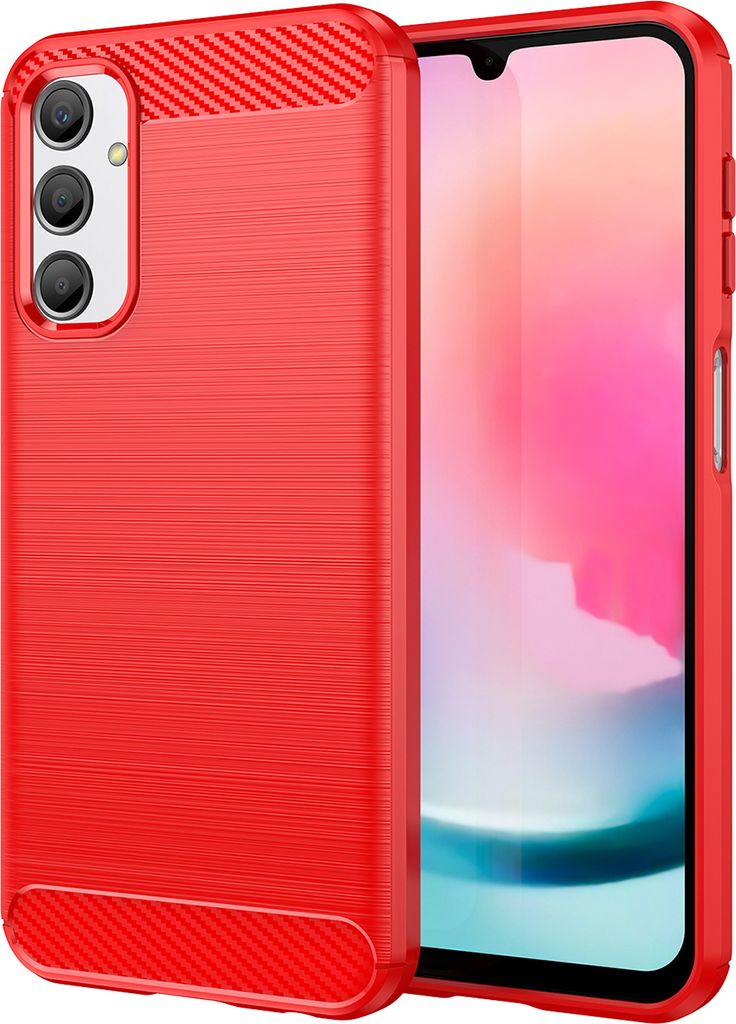 Galaxy A24 4G Hülle, Carbon-Faser TPU Silikon Stoßfest Schutzhülle für Samsung Galaxy A24 4G Rot