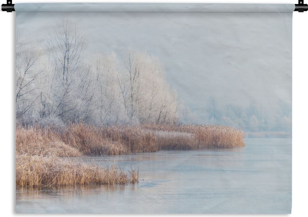 MuchoWow Wandteppich Wandbehang Landschaft - Winter - Schnee - Eis - Morgen 90x67.5 cm Tapisserie Dekoration Wandtuch - Fototeppich - Wand-Skulpt...
