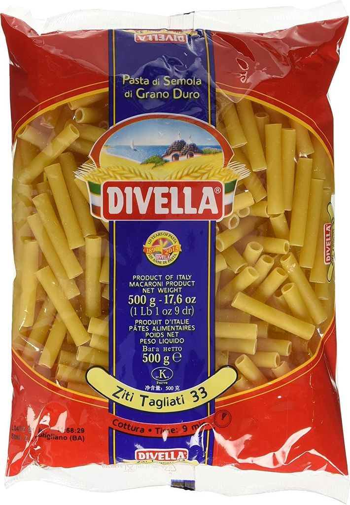 10x Divella Ziti Tagliati N. 33 Hartweizengrieß Pasta Italienische Nudeln 500g Packung + Italian Gourmet Polpa di Pomodoro 400g Dose