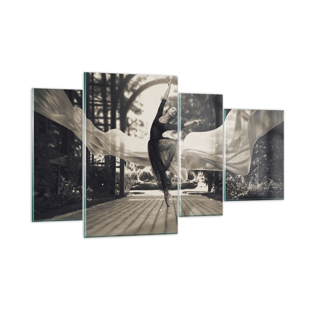 Bilder auf glas - 4 Teile - Ballerina Tanz Luft - 120x70cm - Glasbilder - Wandbilder - Bilder - zum Aufhängen bereit - Wanddekoration aus Glas - G...